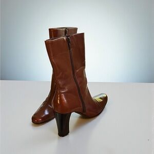 👢 Coach Chestnut Brown Leather Heeled Boots Square Toe Italy Size 7.5